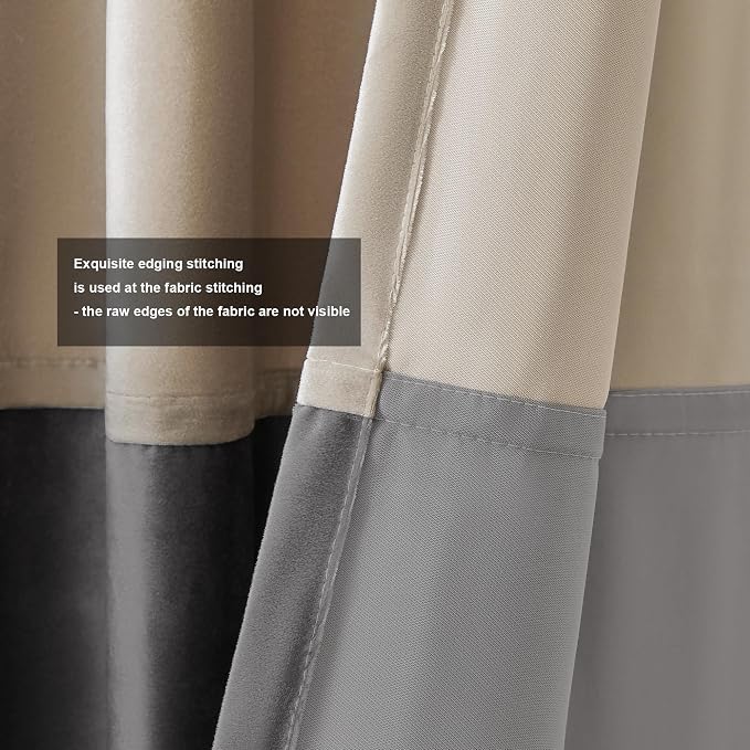 BULBUL Luxury Color Block Velvet Curtains 72 inch- Champagne Gray | Modern | - Image 3