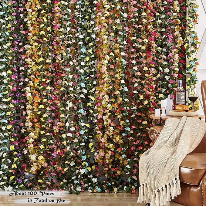 Artificial Flower Garland 8pcs 8.2ft Rose Vine Decor, Hanging Faux Roses String - Image 5
