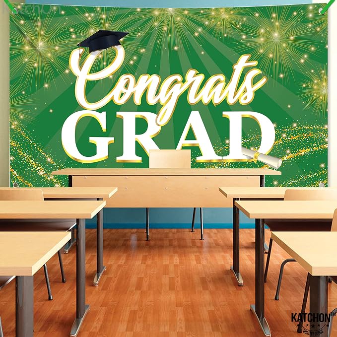 KatchOn Green Congrats Grad Banner 72x44 Inch | Green and Gold Grad Banner - Image 6
