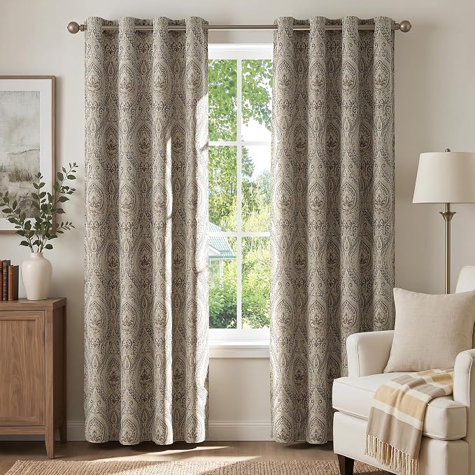 jinchan Grey Damask Curtains 84 Inch Room Darkening Grommet 2 Panels | Blackout by JINCHAN