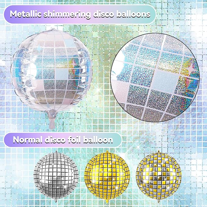 6pcs 22 Inch Iridescent Disco Ball Balloons, Iridescent Big Disco Balloons - Image 2