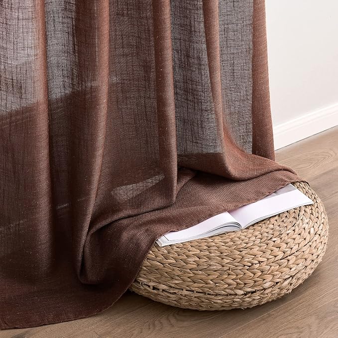 MIULEE Chocolate Brown Linen Curtains 52x63 Inch Long 2 Panels - Image 6