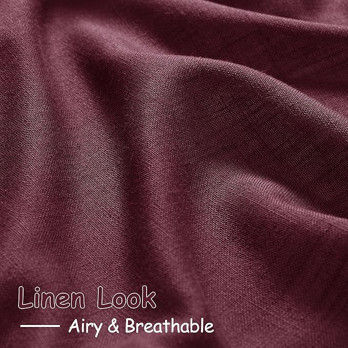 Burgundy Linen Curtains 90 Inch Long 2 Panels Set - Image 5
