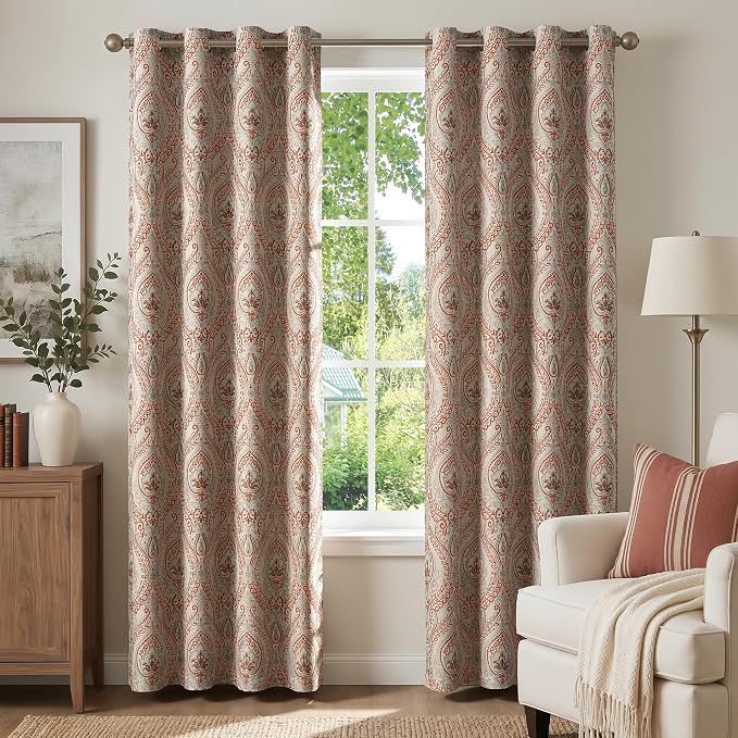 jinchan Terrared Damask Curtains 84 Inch Room Darkening Grommet 2 Panels | by JINCHAN