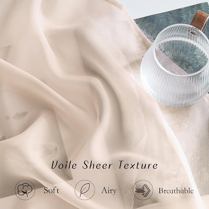 NICETOWN Taupe Voile Sheer Curtains 108 inches Long - Image 5