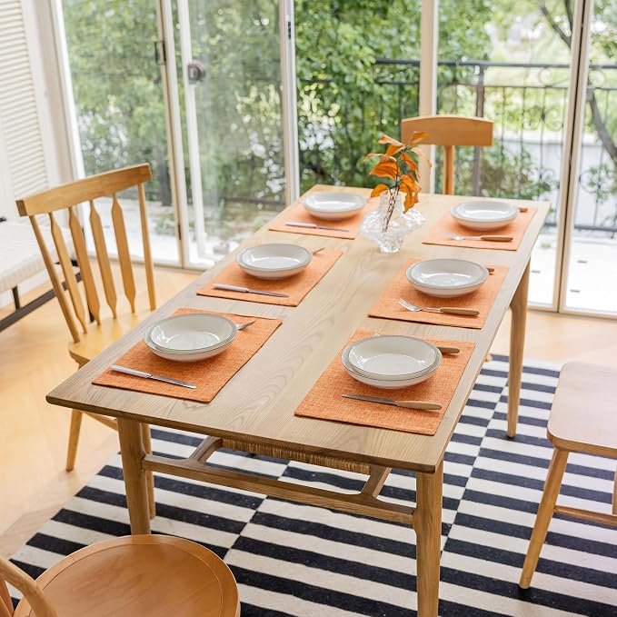 Demetex Orange Placemats Set of 8 Linen Textured Fabric Place Mats Rectangle - Image 6