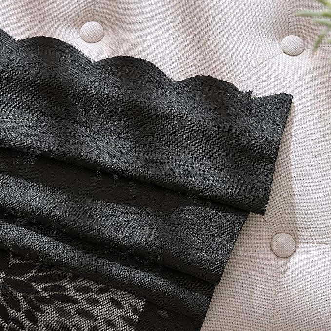 MIULEE Black Floral Lace Curtains 2 Panels, Gothic Vintage Rod Pocket Window - Image 5