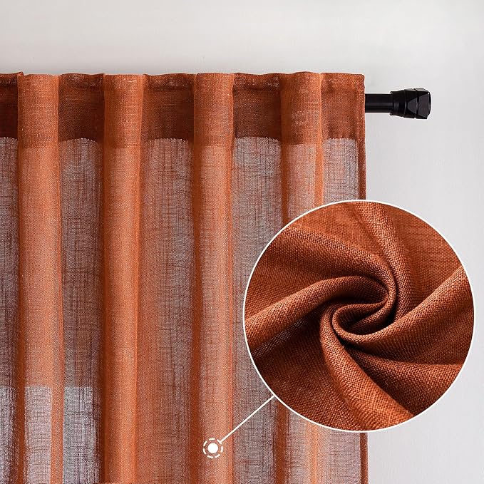 MIULEE Rust Fall Linen Curtains 52x90 Inch 2 Panels - Image 7