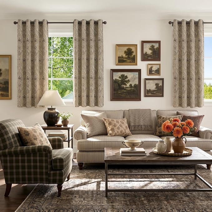 jinchan Taupe Damask Curtains 54 Inch Room Darkening Grommet 2 Panels | - Image 6