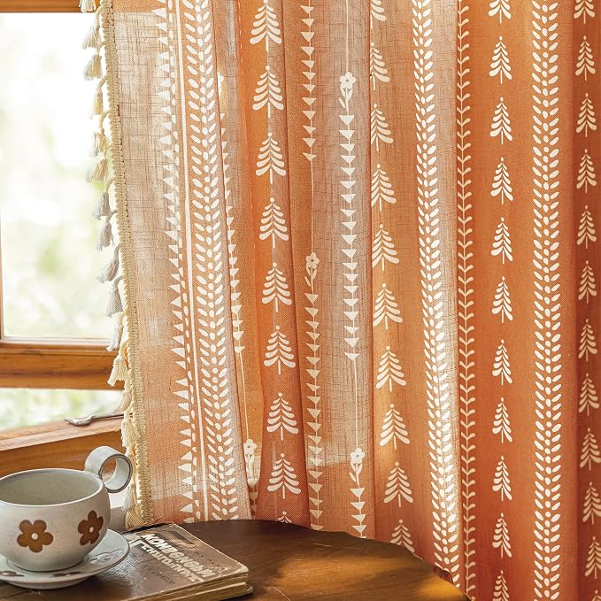 Boho Curtains for Bedroom, Burnt Orange Curtains 84 Inch Length 2 Panels Light - Image 8