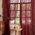 Deeprove Boho Lace Sheer Burgundy Curtains 84 Inches Long by Deeprove