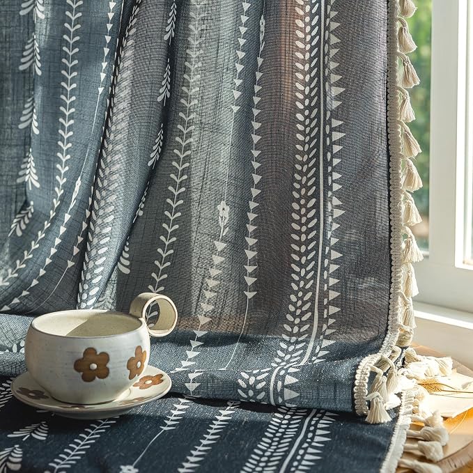 Boho Dark Grey Curtains 72 inch Long - Image 6