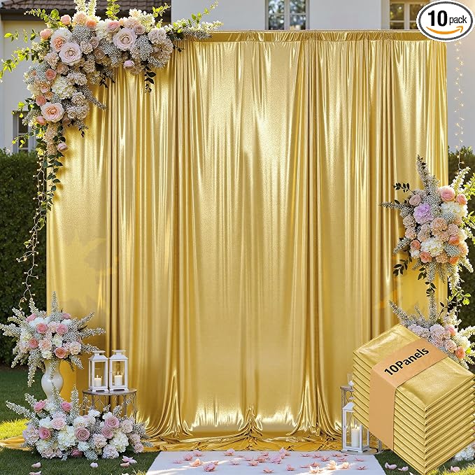 50x10ft Shimmer Gold Sequin Backdrop Curtain by LeegleriTableSkirt