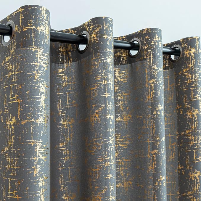 Taisier Home Gold Foil Print Linen Textured Curtains - Image 2