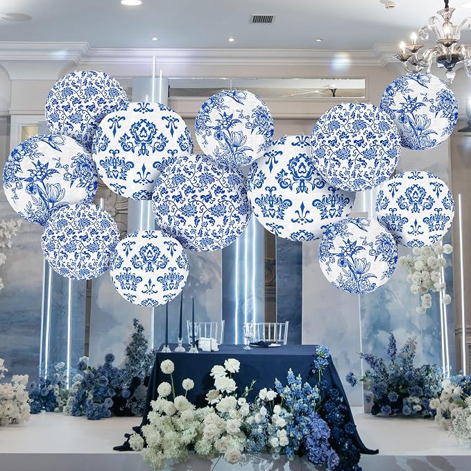 Chinoiserie Paper Lantern Blue and White Porcelain Print Decoration Lantern 10 - Image 6