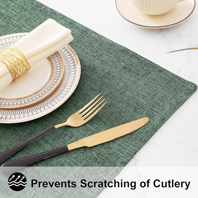 Faux Cotton Linen Placemats Set of 8, Cloth Washable Farmhouse Dining Table Mats - Image 4