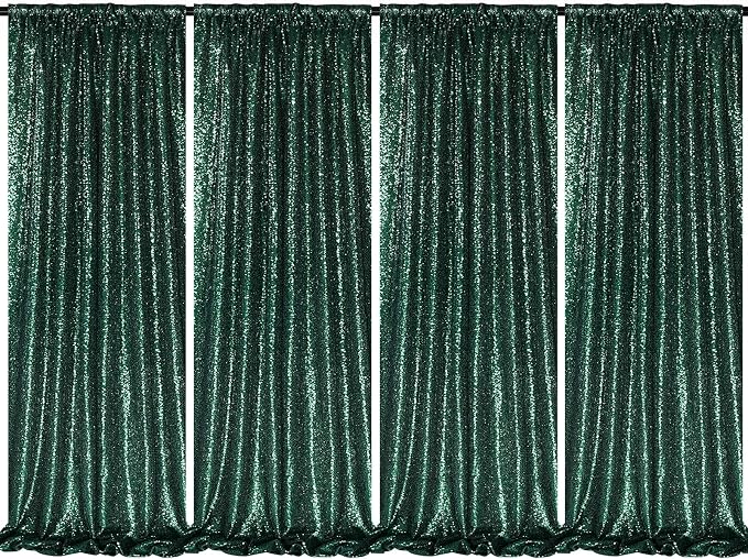 Green Sequin Backdrop Curtains 4 Pcs 2ftx8ft Glitter Shimmer Fabric | Sparkly by B-COOL