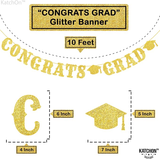 KatchOn Glitter Gold Congrats Grad Banner 2026, Graduation Decoration 2026 | No - Image 4