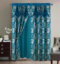 GLORY RUGS Jacquard Luxury Window 2 Panel Set Turquoise Curtain by GLORYRUGS