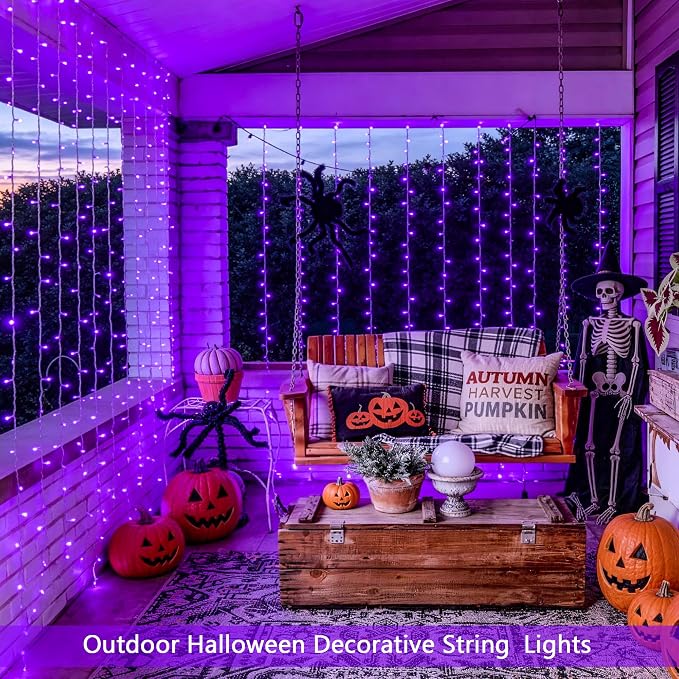 JMEXSUSS 200 LED USB Purple Halloween Lights, 6.5ft x 6.5ft | Halloween Curtain - Image 2