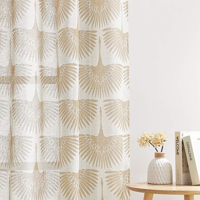KGORGE Natural Linen Curtains 2 Panels- Taupe 52“W x 72" L Semi Sheer Geometric - Image 3
