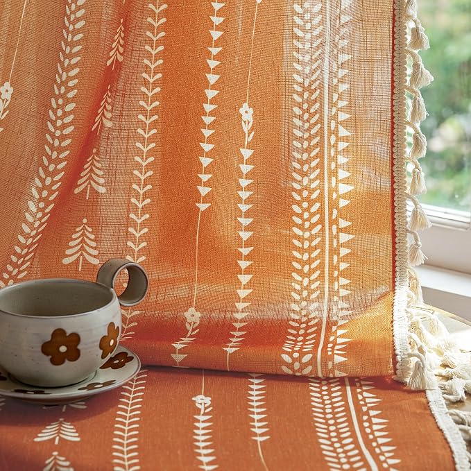 Boho Burnt Orange Curtains 63 Inch Long - Image 8