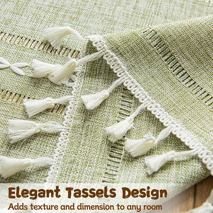 Sutuo Home Green Boho Curtain 52W x 18L inch White Striped Light Filtering - Image 4