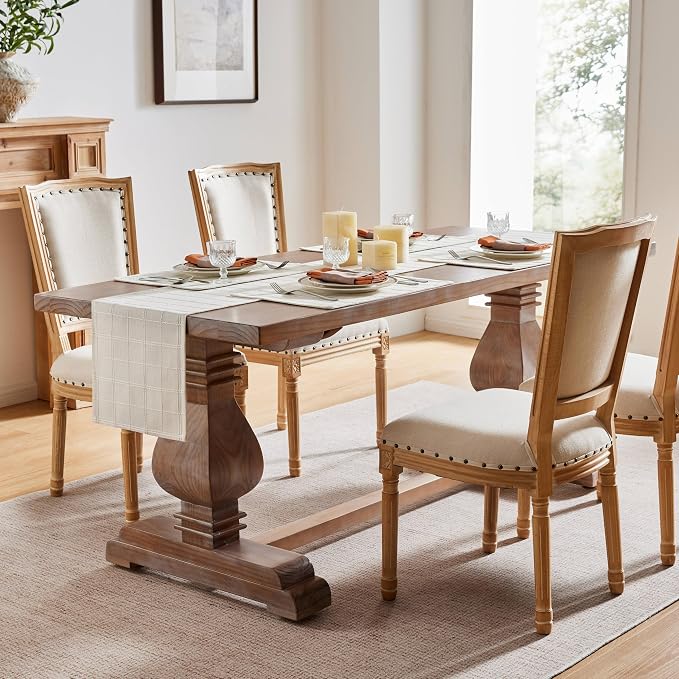 Linen Checked Farmhouse Table Runner, 13x72 Inches Ivory | Raised Grid Design - Image 3
