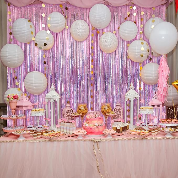 3 Pack 3.3 x 9.9 ft Holographic Pink Tinsel Streamers Party Decorations | Foil - Image 4