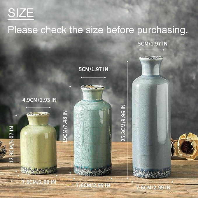 Flower Vase Set of 3, Ceramic Neutral Vases Home Decor, Pottery Rustic - Image 2