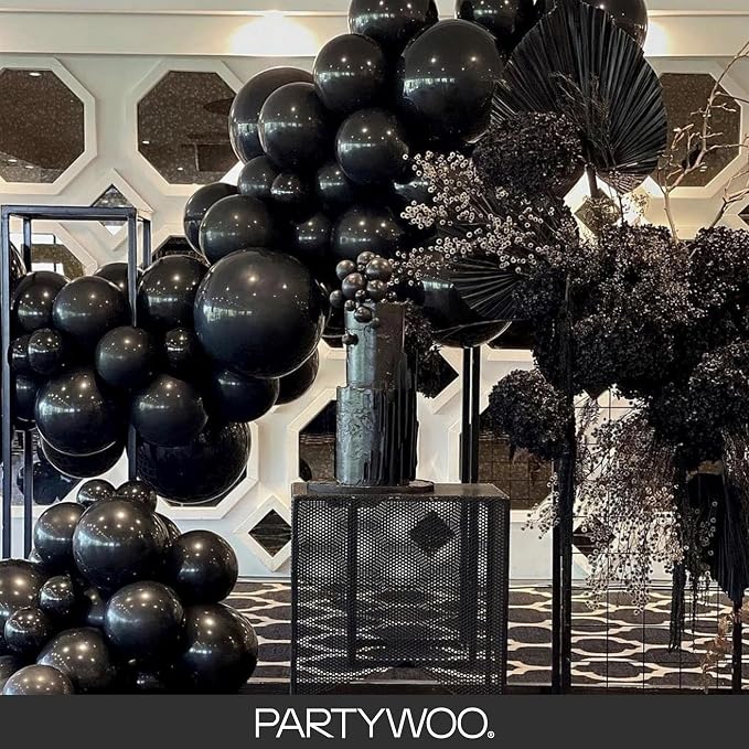 PartyWoo Black Balloons 127pcs Matte Black Latex Balloons Different Sizes | 36 - Image 8