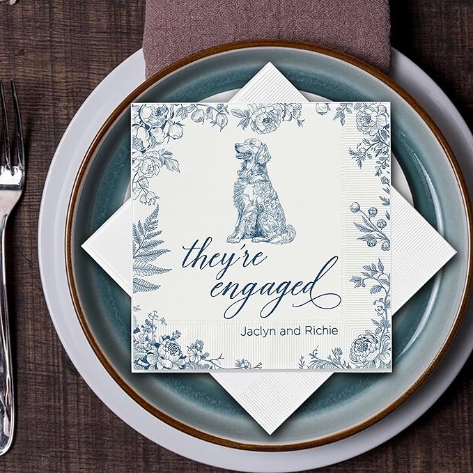 Luxury Personalized Dog Wedding Napkins, Custom Wedding Cocktail Napkins, Beverage Luncheon Cocktail Bar Napkin For Reception, Napkin for Pet Lovers, Engagement Party, Bridal Shower