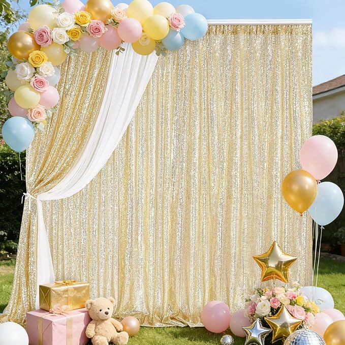 Light Gold Sequin Backdrop Curtains 4 Pcs 2ftx8ft Glitter Shimmer Fabric | - Image 5