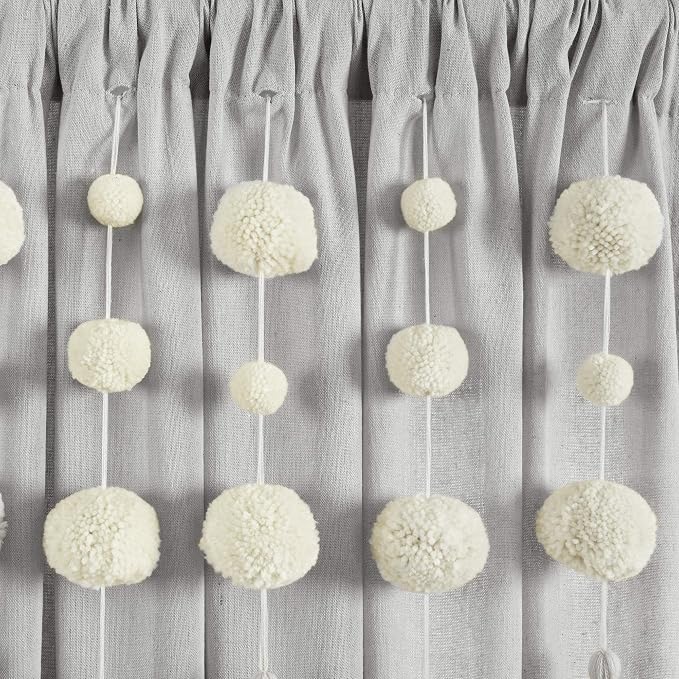 Lush Decor Boho Pom Pom Tassel Linen Textured Window Curtain Panel, Single 52" - Image 3