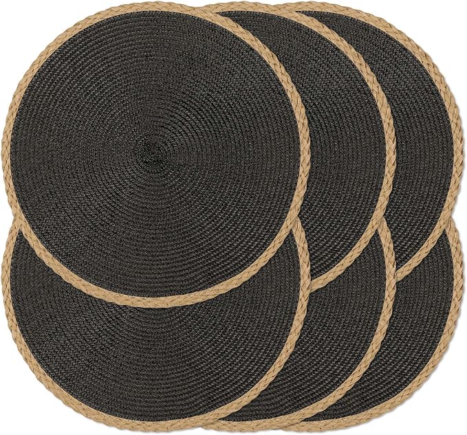 Round Placemats Set of 6, Woven Table Mats, Thin Edge, 15 Inch Diameter by Noctiflorous