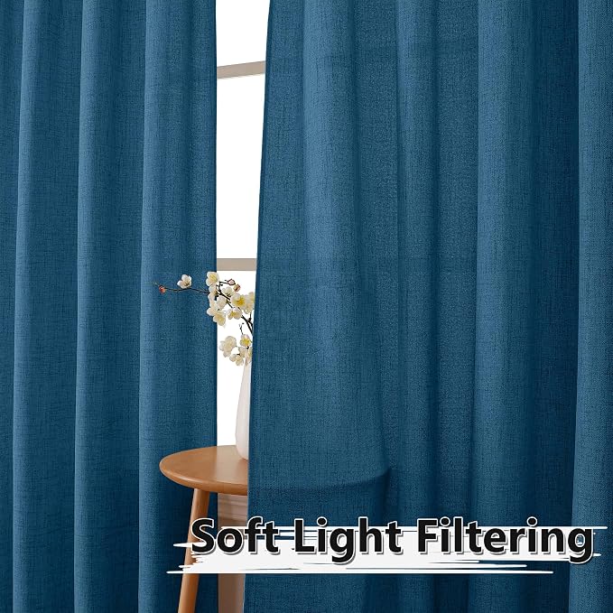 Tollpiz Linen Tier Curtains Rod Pocket Semi Sheer Short Kitchen Curtain Half - Image 2