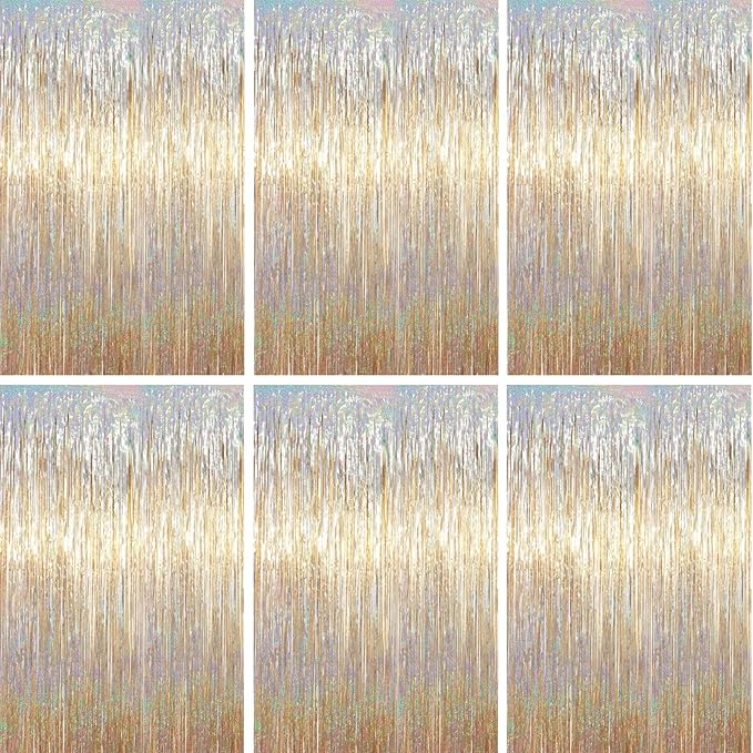 Voircoloria Champagne Foil Fringe Backdrop Curtains, Birthday Party Decorations by Voircoloria