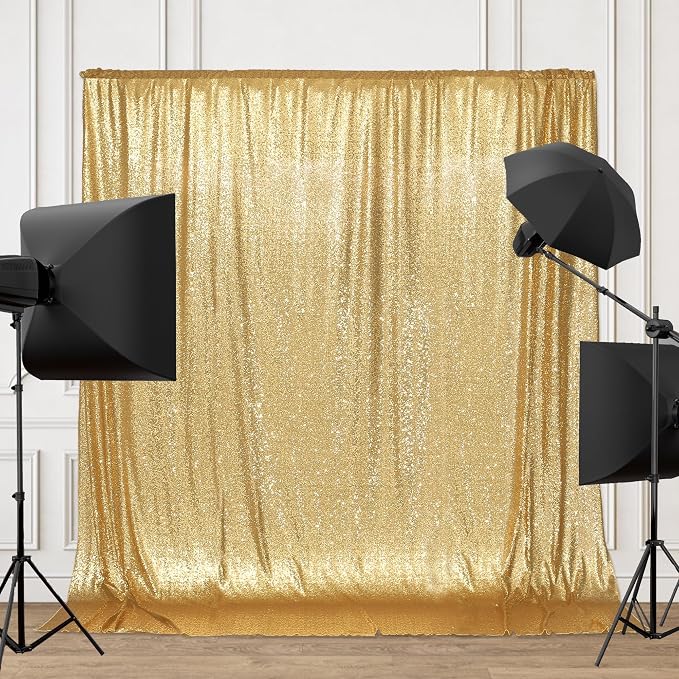 PartyDelight Gold Sequin Backdrop 6x6ft Sparkly Photo Curtain | 4 Inch Rod - Image 5