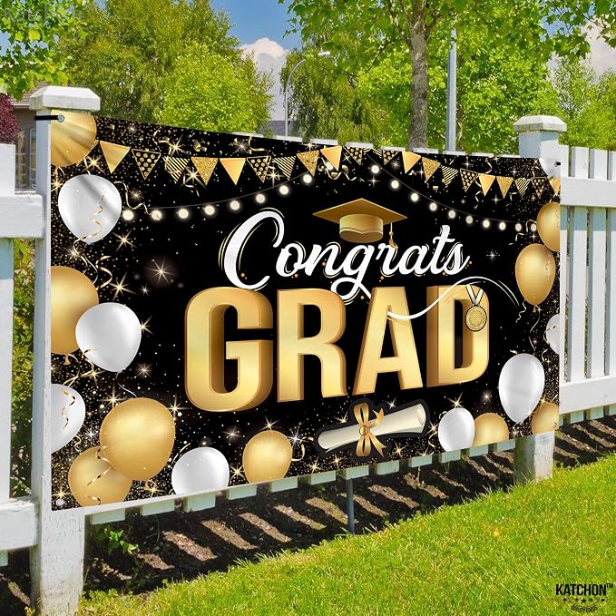 KatchOn Black and Gold Congrats Grad Banner 72x44 Inch | Graduation Decorations - Image 9