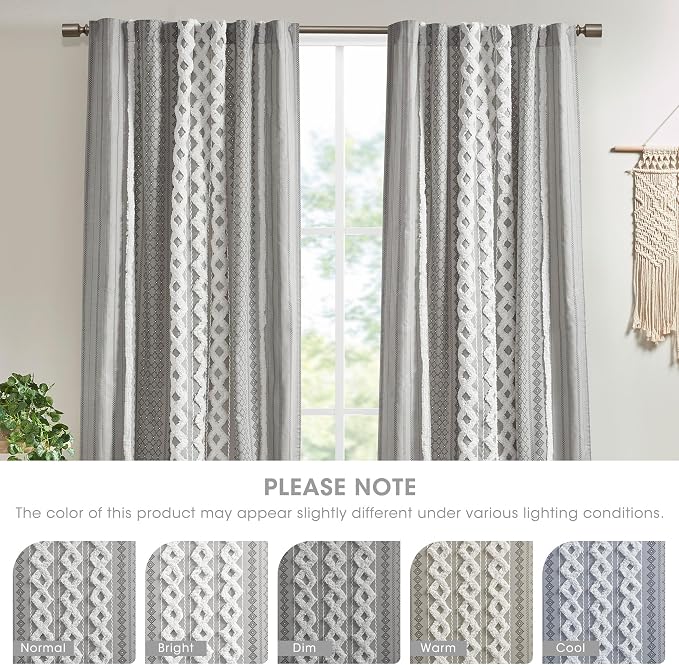 INK+IVY 100% Cotton Boho Window Curtain, Single Panel, 50x84 Gray | Tufted - Image 7
