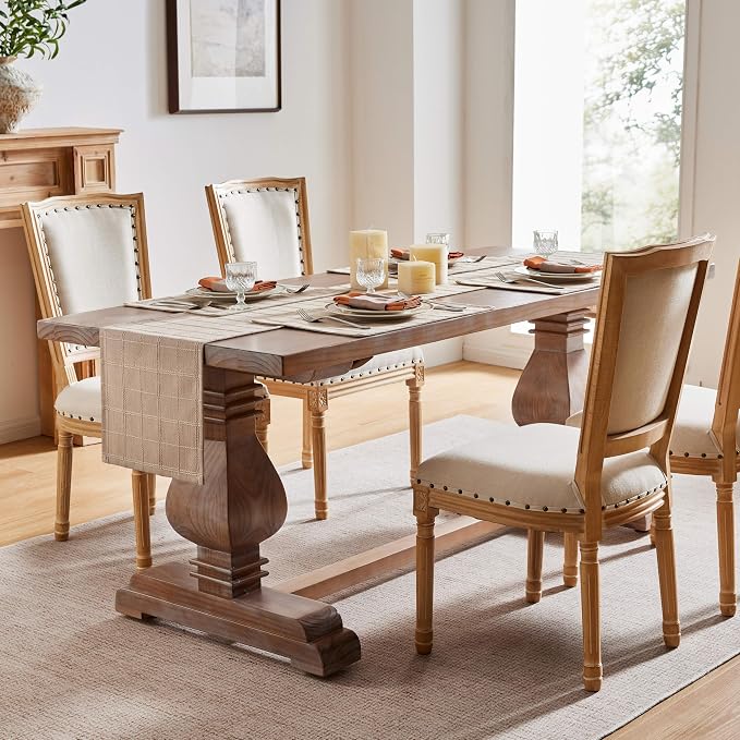 Linen Checked Farmhouse Table Runner, 13x108 Inches Taupe | Raised Grid Design - Image 3