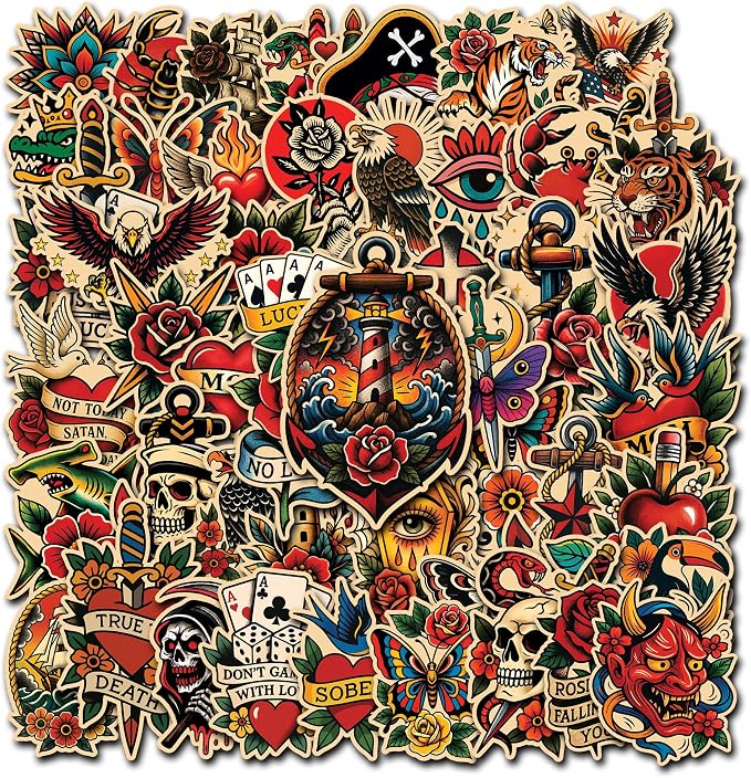 50 Pcs Vintage Graffiti Stickers Traditional Tattoo Vinyl Decal Retro Horror by Unknown