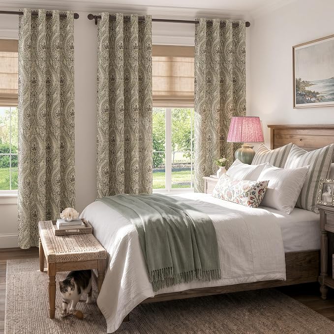 jinchan Sage Green Damask Curtains 84 Inch Room Darkening Grommet 2 Panels | - Image 7