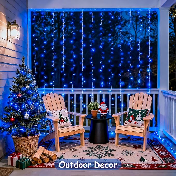 JMEXSUSS 300LED Blue Curtain Lights, 9.8x9.8ft String Lights Indoor Outdoor | - Image 8