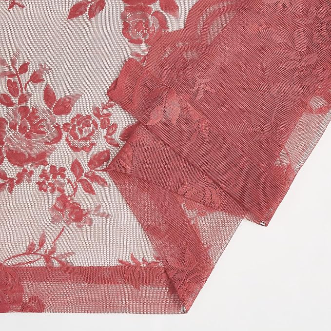 Coral Lace Curtains 54 Inch Length 2 Panels - Image 8