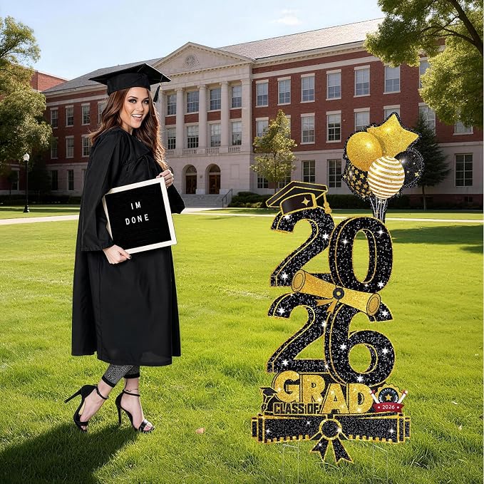 3.37FT Class of 2026 Graduations Yard Signs, Large Black & Gold 2026 Graduation - Image 5