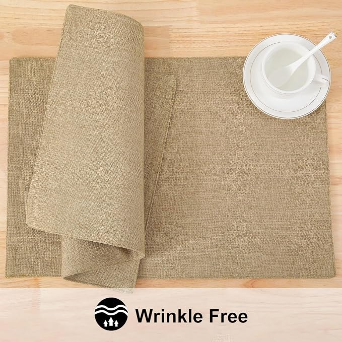 Faux Cotton Linen Placemats Set of 4, Cloth Washable Farmhouse Dining Table Mats - Image 5