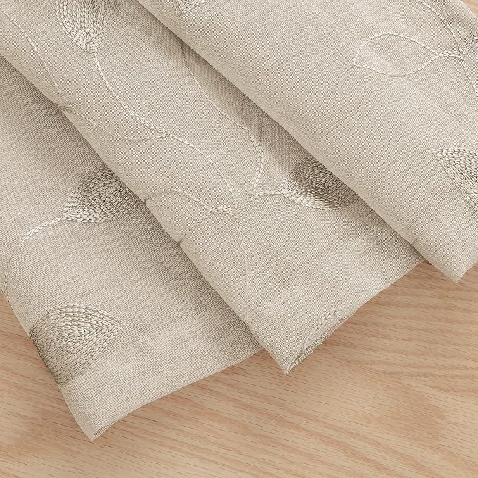 HOMEIDEAS Taupe Sheer Kitchen Curtains 52 x 45 Inch Length 2 Panels Beige - Image 7