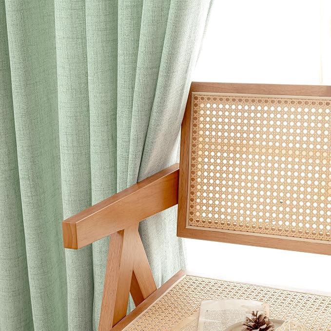 YoungsTex Sage Linen Curtains 63 Inch Length, Light Filtering Window Drapes - Image 6
