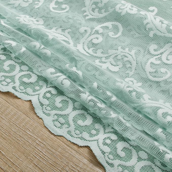 Pastel Turquoise Lace Curtains 72 Inch Length 2 Panels Light Teal Paisley Lace - Image 7